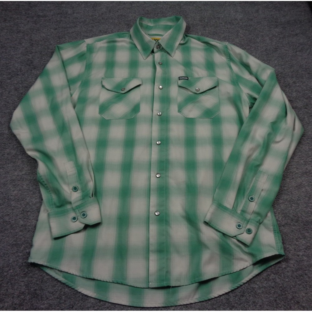 Dixxon Flannel Claddagh Mens Green White Plaid Pearl Snap Long Sleeve Bamboo